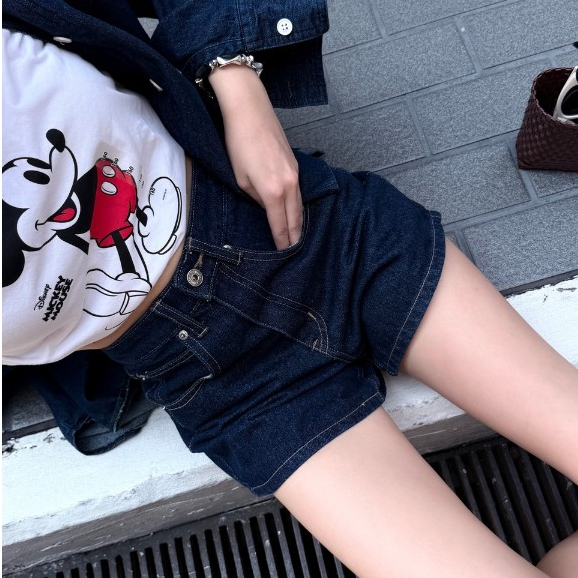 ยีนส์ Nammon Jeans P08  กางเกงยีนส์ขาสั้น รุ่น Chill  Baby Blue - ผ้าไม่ยืด