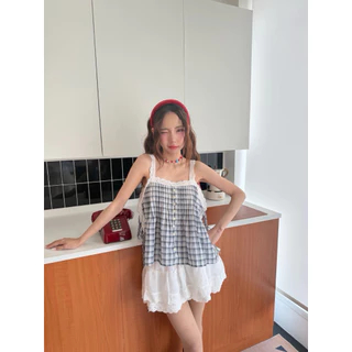 BY IRA (2026-125)Carly Topเสื้อแต่งเอี่ยมลายริ้ว Socute สุดๆ ผูกโบว์ แต่งลูกไม้