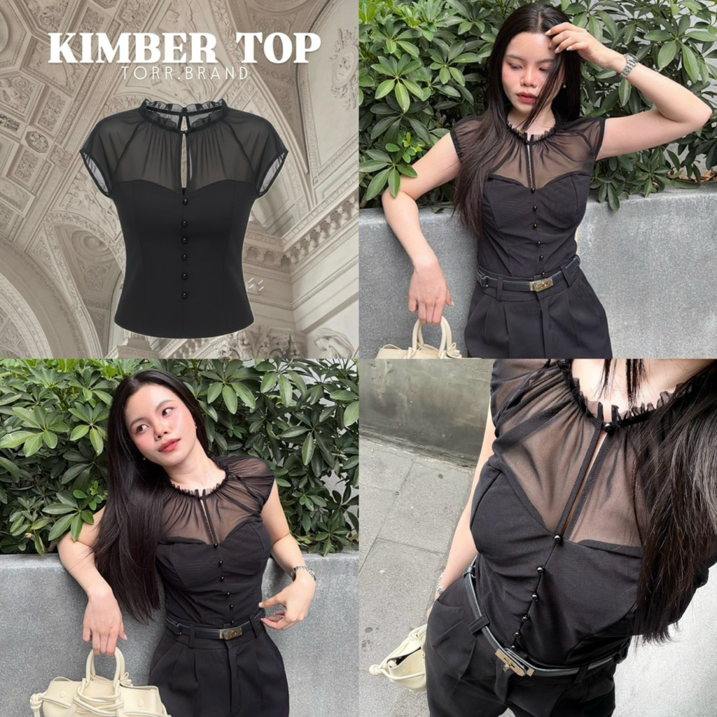 พร้อมส่ง✅TORR.BRAND - KIMBER TOP เสื้อคอระบายจับจีบ ผ้าตาข่ายนุ่มพิเศษ มีซับใน ยืดหยุ่นได้  ดีไซน์คลาสสิก