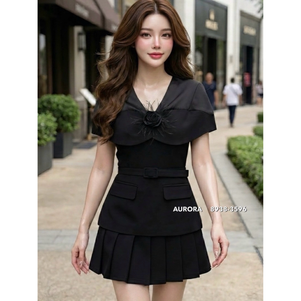 🌟ชุดเซต4ชิ้น เสื้อ+กระโปรง+เข็มกลัด+เข็มขัด 8938-3596 (aurora)🌟
