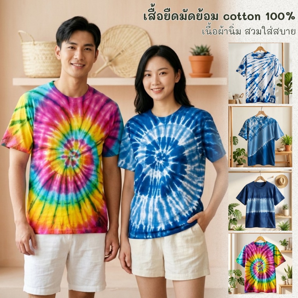 เสื้อยืดมัดย้อม ผ้าคอตตอนแท้100%  ผ้านิ่มใส่สบาย