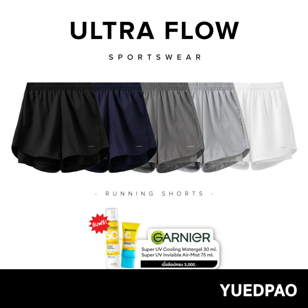 Yuedpao Sportswear 2025 กางเกงออกกำลังกายขาสั้น กางเกงวิ่ง 2in1 มีซับใน พร้อมกระเป๋าด้านข้าง Ultra F