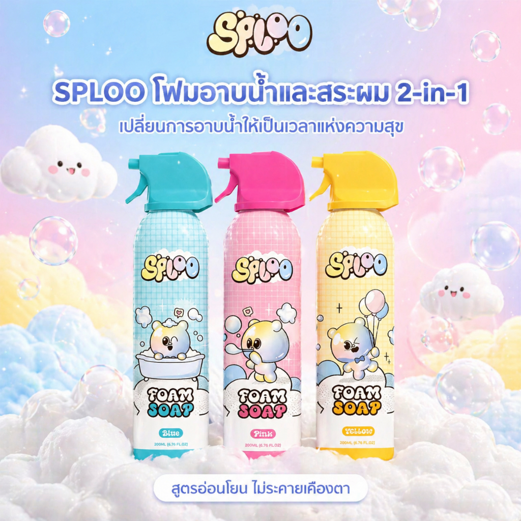 SPL00 โฟมอาบน้ำ |  โฟมอาบน้ำเนื้อนุ่มอ่อนโยน ไม่ระคายเคือง สามารถปั้นเล่นได้สนุกสนานมีกลิ่นหอมตามธรรมชาติ มีให้เลือก 3สี