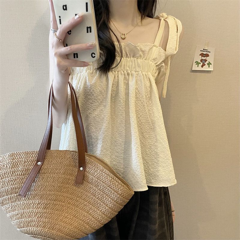 เสื้อแขนกุดสีทึบ เสื้อกั๊กแขนกุดสั้น หลวม สบายและระบายอากาศได้ดี อเนกประสงค์