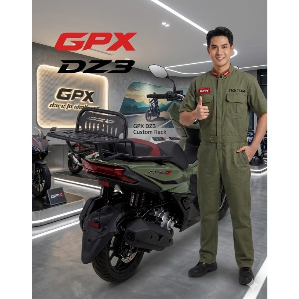 Rack ท้าย/ตะแกรงหลัง GPX DZ3 ทรง VZ. ไซส์ใหญ่มีจับหลังกันตก งานเลเซอร์ ทำสี powder coat Dz3-vZ01 (SH-02) 😎A😎