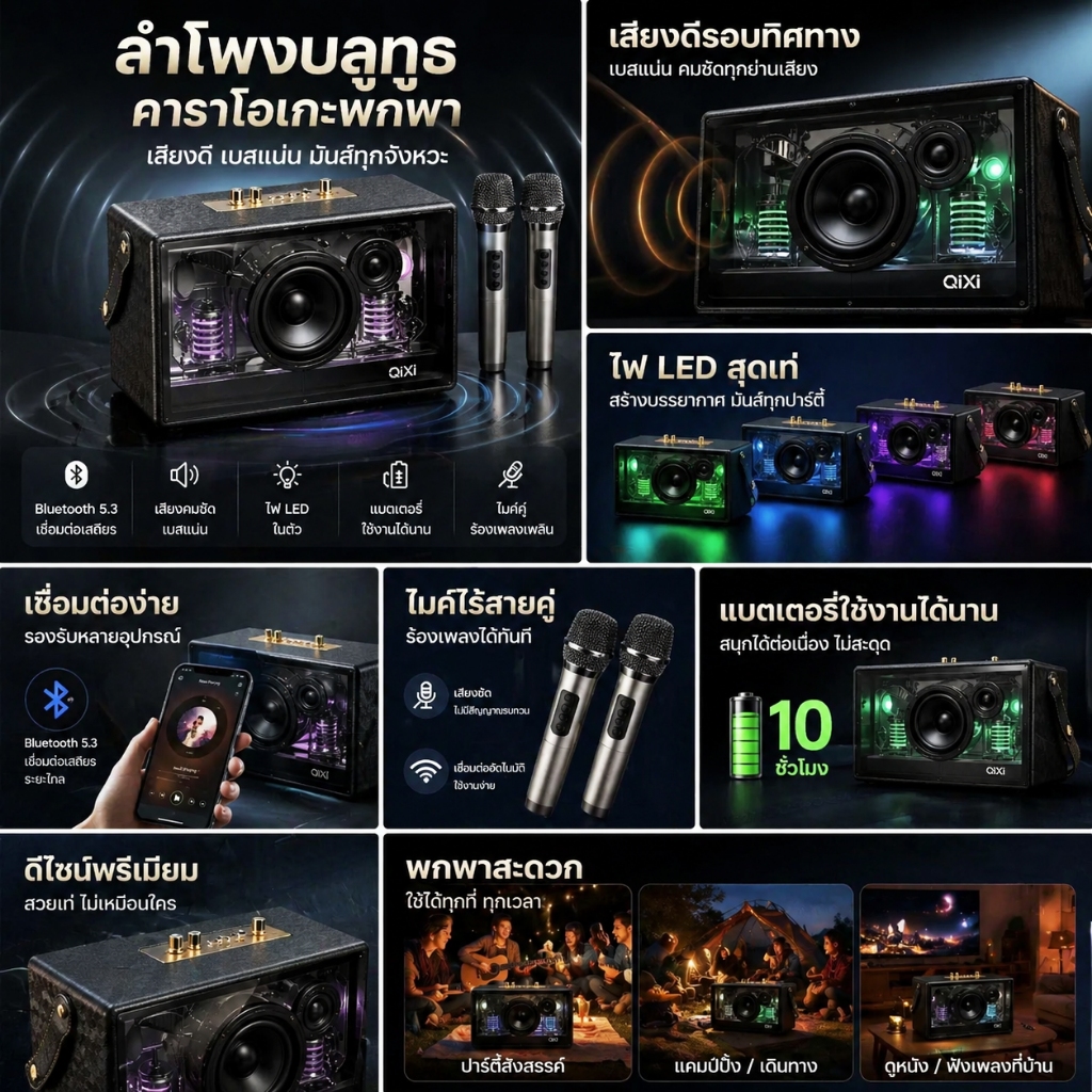ลำโพงบลูทูธ 38 วัตต์ ดีไซน์ Cyberpunk ไฟสี RGB เบสแน่น เสียงดัง แถมไมโครโฟนไร้สาย 2 ตัว ร้องคาราโอเกะได้Bluetooth speake ราคา ถูกที่สุด ดีลบีเคเค แกลเลอรีภาพที่ 2