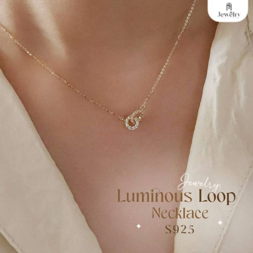 TM Jewelry สร้อยคอ สร้อยเงิน 92.5% รุ่น Luminous Loop ดีไซน์ห่วงคล้องประดับคริสตัล สร้อยคอผู้หญิง เก