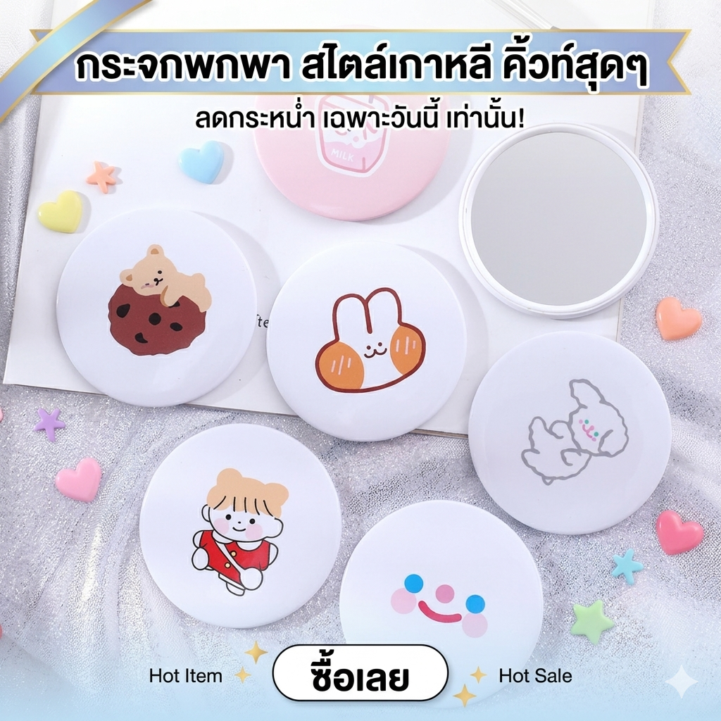kingshopping（ร้านไทย) （A46） กระจกพกพาน้ำหนักเบา พกพาง่าย ลายน่ารัก สำหรับผู้หญิง ของขวัญ ของแถม