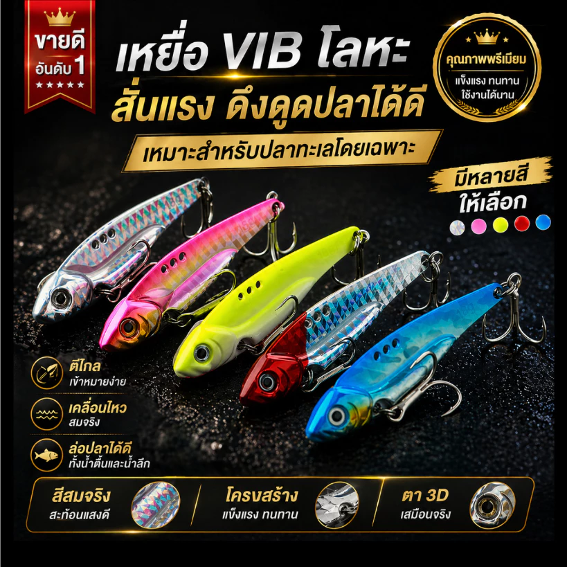 คนตกปลา กระดี่เหล็ก VIB (รุ่นตัวเบ็ดแข็งพิเศษ) งาน ปลากราย ช่อน กระพง น้ำหนักดีตีไกล พร้อมส่งจากไทย