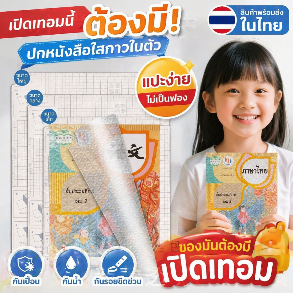 ปกห่อหนังสือ ปกหนังสือมีกาวในตัว กันน้ำ กันเปื้อน ใช้ได้กับหนังสือหลายประเภทหลายขนาด พลาสติกใสป้องกันหนังสือ
