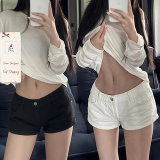 🤍🖤กางเกงขาสั้นงสีทึบ เซ็กซี่ สะโพกยก ยืดหยุ่น สลิมฟิตสลิมมิ่งผ้ายีนส์กางเกงร้อ | Black Cherry