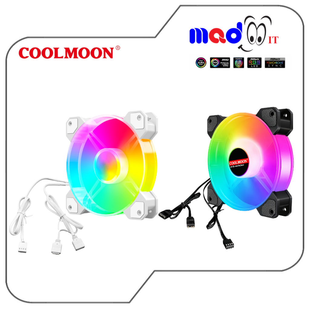 COOLMOON Y1 ARGB พัดลมเคส 120mm ไฟ16 LED  รองรับ 5V 3PIN ARGB + 4PIN PWM เงียบ ลมแรง ระบายความร้อนดี