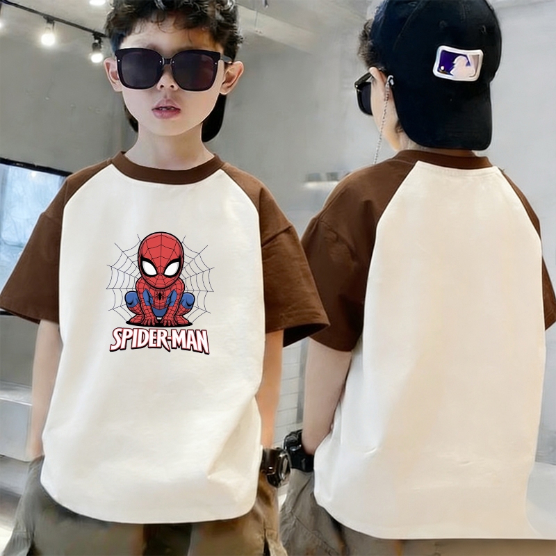 COD พร้อมส่ง ส่งจากไทย ผ้าฝ้าย100% เสื้อยืดแขนสั้น Spider-Man ลวดลายการ์ตูน แฟชั่น นุ่มสบาย 90-150ซม เด็ก เสื้อยืด