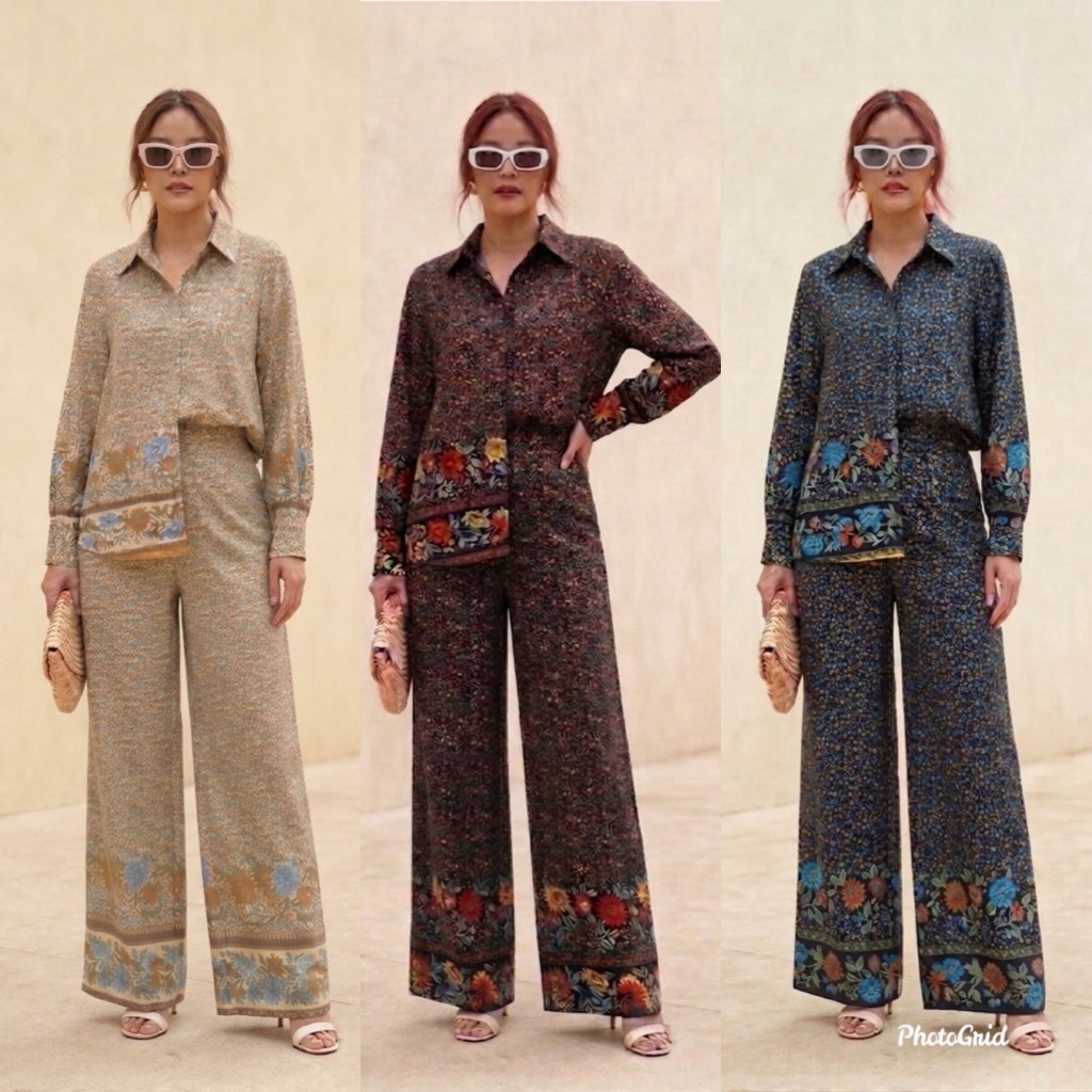 New​Arrival​ Summerชุดเซ็ตเสื้อเชิ้ตลายดอกไม้+กางเกงขายาว ชุดผู้หญิงใส่ไปเที่ยวหรือทำงาน แฟชั่นสาวอวบ ส่งฟรีมีโค๊ดส่วนลด
