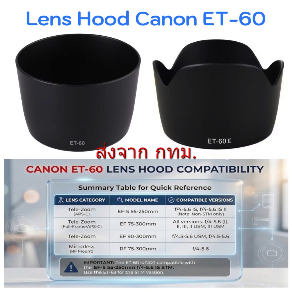 Canon Lens Hood ET-60 ET-60II สำหรับเลนส์ EFS 55-250mm F4-5.6 IS II, EF 75-300mm F4-5.6