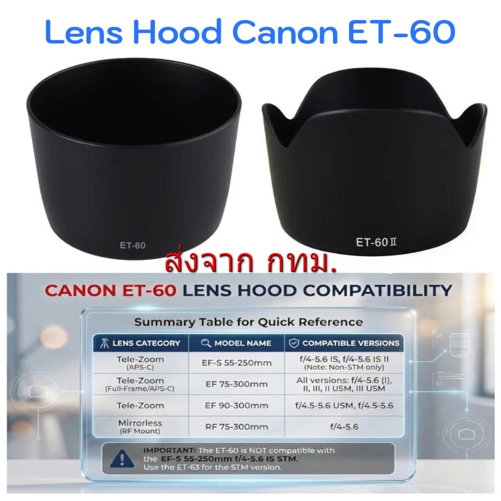 Canon Lens Hood ET-60 ET-60II สำหรับเลนส์ EFS 55-250mm F4-5.6 IS II, EF 75-300mm F4-5.6