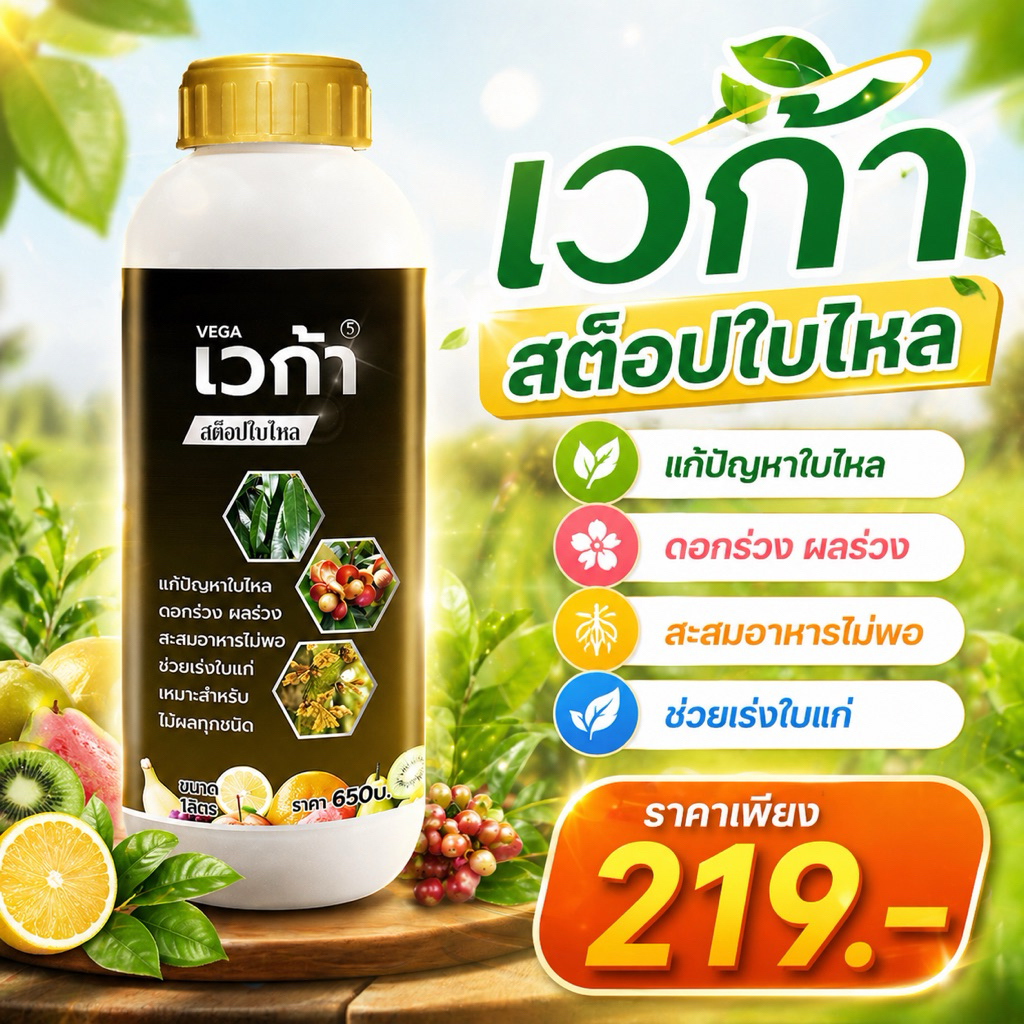 ใบอ่อน หยุดใบไหล เร่งใบแก่ ใบเขียว ดอกดก ขยายผล ฉีดพ่นผ่าดอกได้ ไม่ทำให้ดอกร่วง หยุดการแตกใบ 1ลิตร