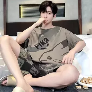 【สินค้าใหม่】2026ชุดนอนผู้ชายใหม่ ผ้าฝ้าย สัมผัสสบาย แขนสั้น กางเกงขาสั้น ขนาดใหญ่ ชุดอยู่บ้าน ใส่ได้สำหรับวัยรุ่น