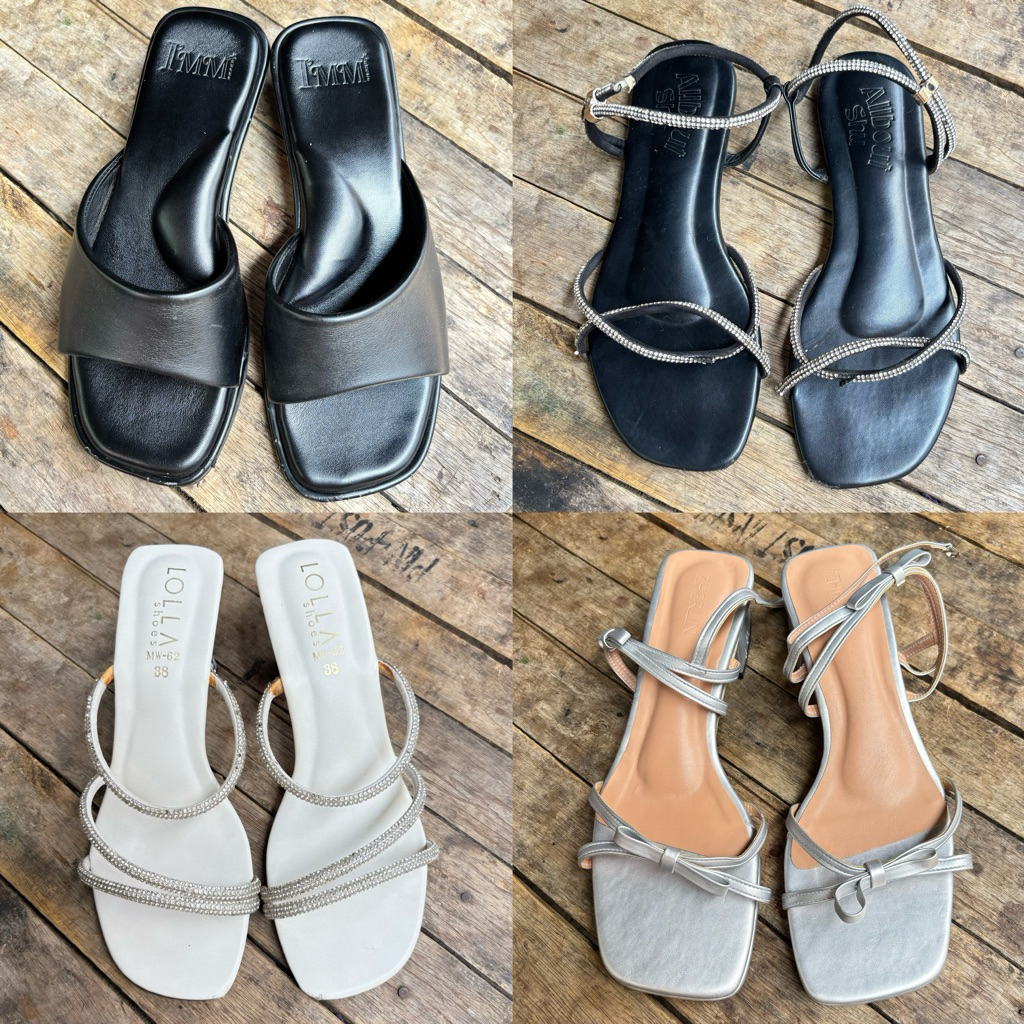รองเท้ารัดส้นเส้นเพชร allbout.shu รองเท้า I’mm Shoes รองเท้า Zhelrin มือหนึ่ง/มือสอง