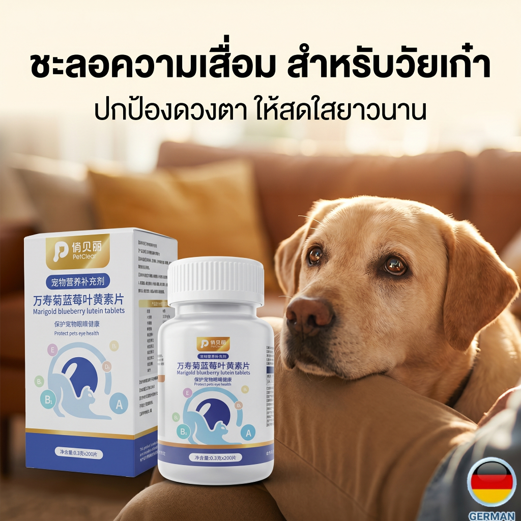 อาหารเสริมสุนัข แมว PetClear วิตามินบำรุงสายตา ลดคราบน้ำตา ลูทีน บลูเบอร์รี่ 200 เม็ด