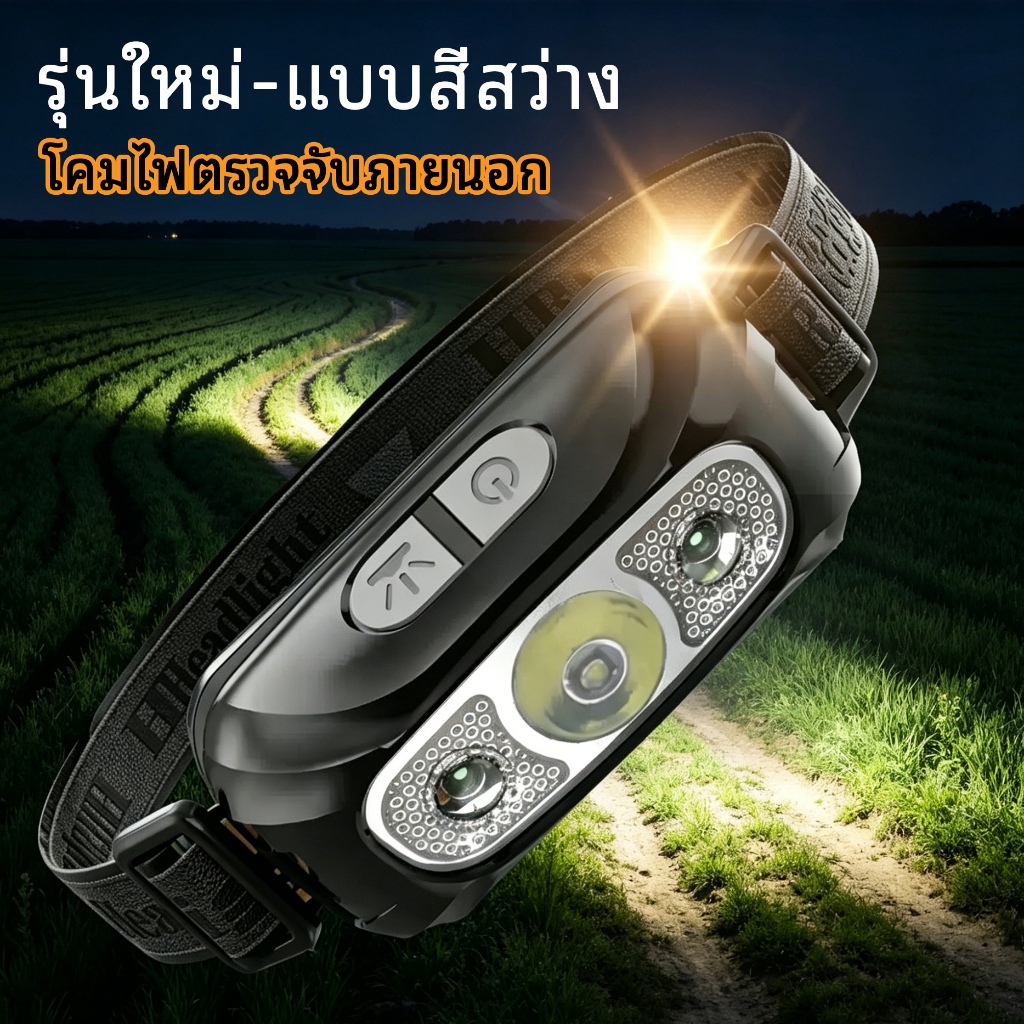 ไฟฉายคาดหัว กันน้ำได้ดี ให้ความสว่างสูง ไฟหน้าแบบ LED แบบชาร์จไฟได้ เหมาะกับเดินป่า ทำงานกลางคืน