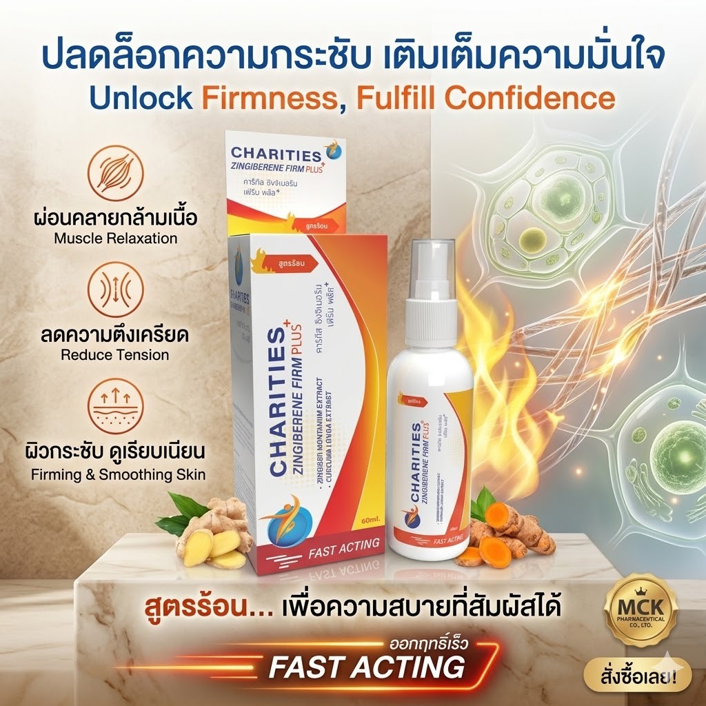 ของแท้ CHARITES ZINGIBERENE FIRM PLUS สเปรย์สูตรร้อน บรรเทาปวดเมื่อย 60 ml.