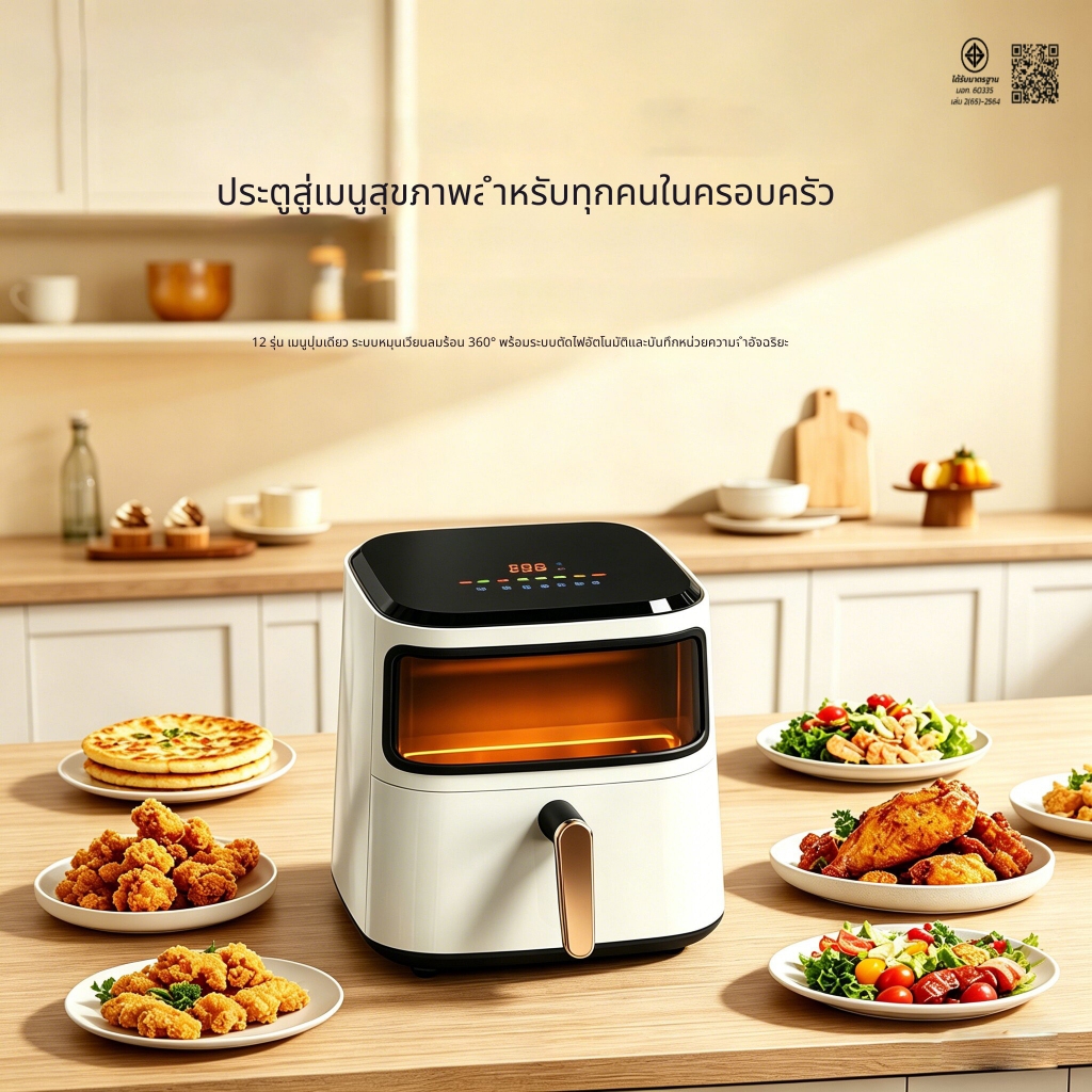 รับประกัน 3 ปี Air Fryer หม้อทอดไร้น้ำมัน 8Lอบไก่ทั้งตัวได้ แถมตะแกรงและถาด​ หน้าจอสัมผัส หมุนเวียนลมร้อน 360°แบบ3D หน้า