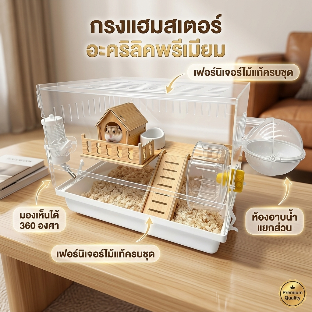 กรงแฮมสเตอร์ กว้างพิเศษ ถอดประกอบได้ ล้อเงียบ ทำความสะอาดง่าย เลี้ยงได้ 4-6 ตัว แข็งแรง