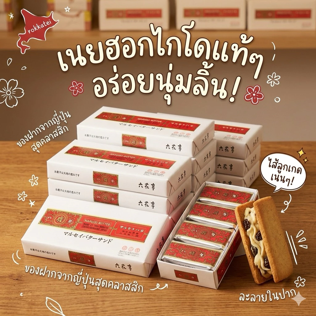 ‼️หิ้วใหม่จากฮอกไกโด‼️Marusei Butter Sand แซนวิชบิสกิตอบกรอบสอดไส้ลูกเกดและบัตเตอร์ครีมไวท์ช็อคโกแลต