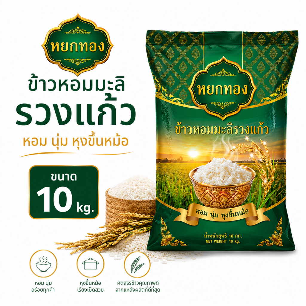 [ราคาพิเศษ] ข้าวหอมมะลิตราหยกทอง ขนาด 10 กิโลกรัม