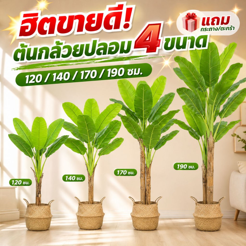 ต้นกล้วย【จัดส่งฟรี】ต้นไม้ปลอมขนาดใหญ่ ขนาด 120/140/170/190CM ต้นไม้ประดับสำหรับตกแต่งบ้าน ต้นไม้ปลอม