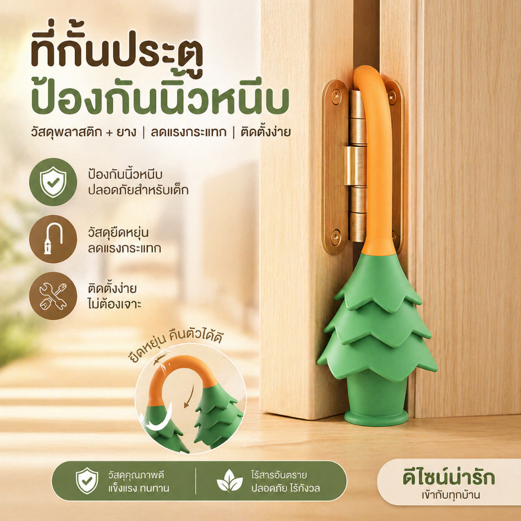 ล็อคประตู รูปทรงต้นคริสต์มาส Baby Safety Door Stopper น่ารักป้องกันหยิกมือซิลิโคนแบบพกพาเด็กป้องกันนิ้ว