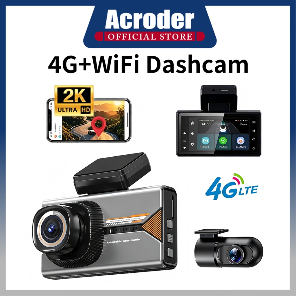Acroder DashCam 4G 2K เลนส์คู่ความละเอียดสูงพิเศษ หน้าจอ IPS ขนาด 3 นิ้ว GPS G-sensor