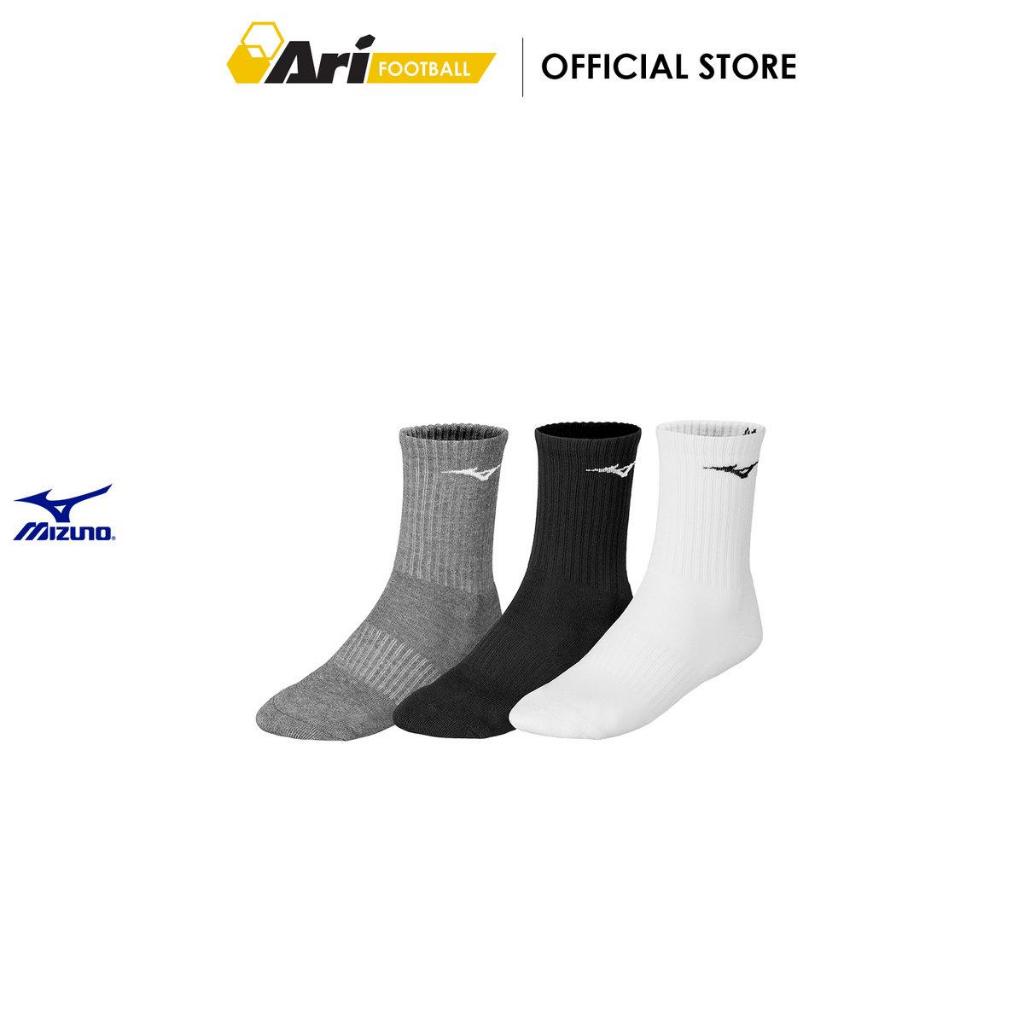 MIZUNO TRAINING SOCKS 3P -  WHITH/BLACK/GRAY (32GX2505Z99) ถุงเท้า มิซูโน่  แพ็ค 3 คู่