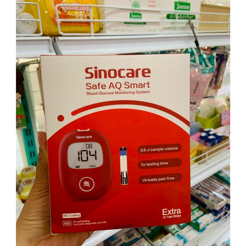 Sinocare เครื่องตรวจวัดระดับน้ำตาลในเลือด รุ่น Safe AQ Smart (แถมฟรีStrips10ชิ้น) จำนวน1เครื่อง
