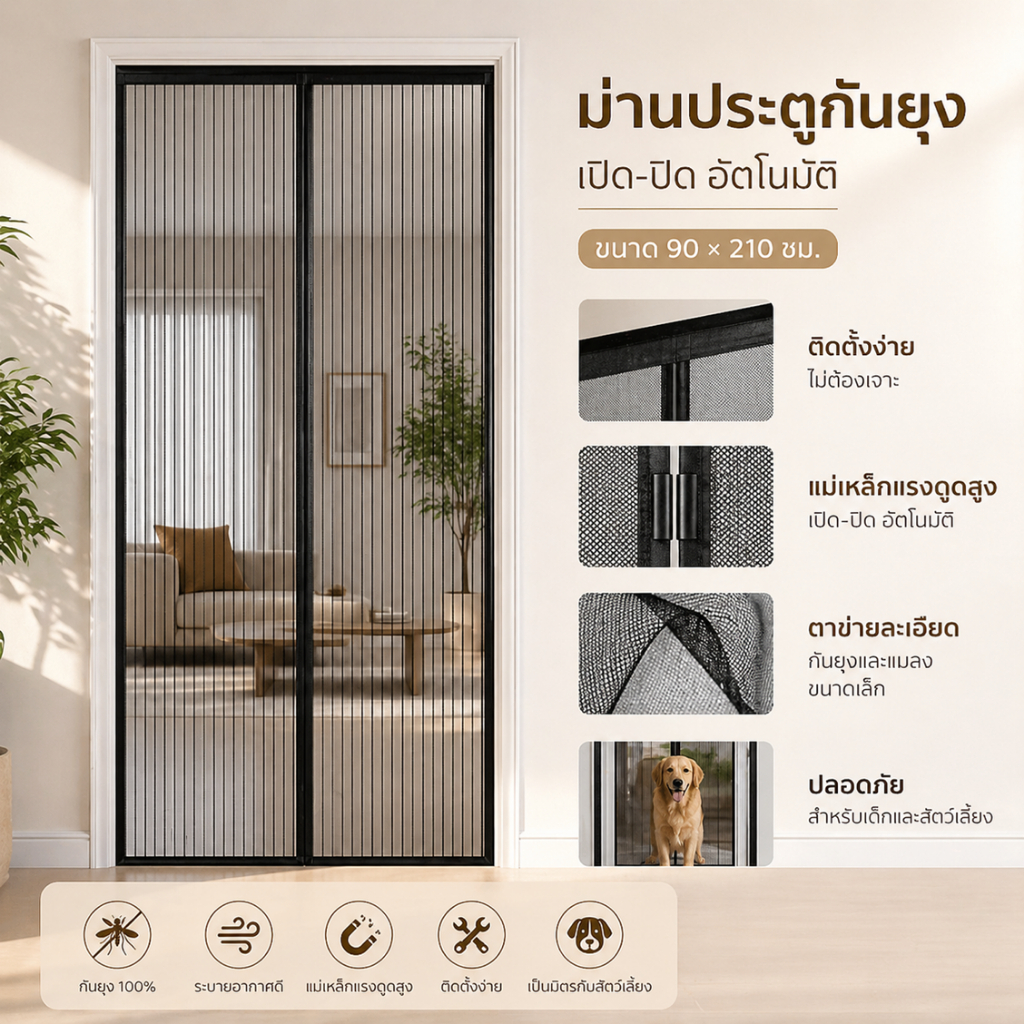 ✨ส่งไวจากไทย✨ ม่านประตูแม่เหล็กกันยุง ติดตั้งง่าย ไม่ต้องเจาะ กันยุงดี ปิดอัตโนมัติ เหมาะกับบ้าน