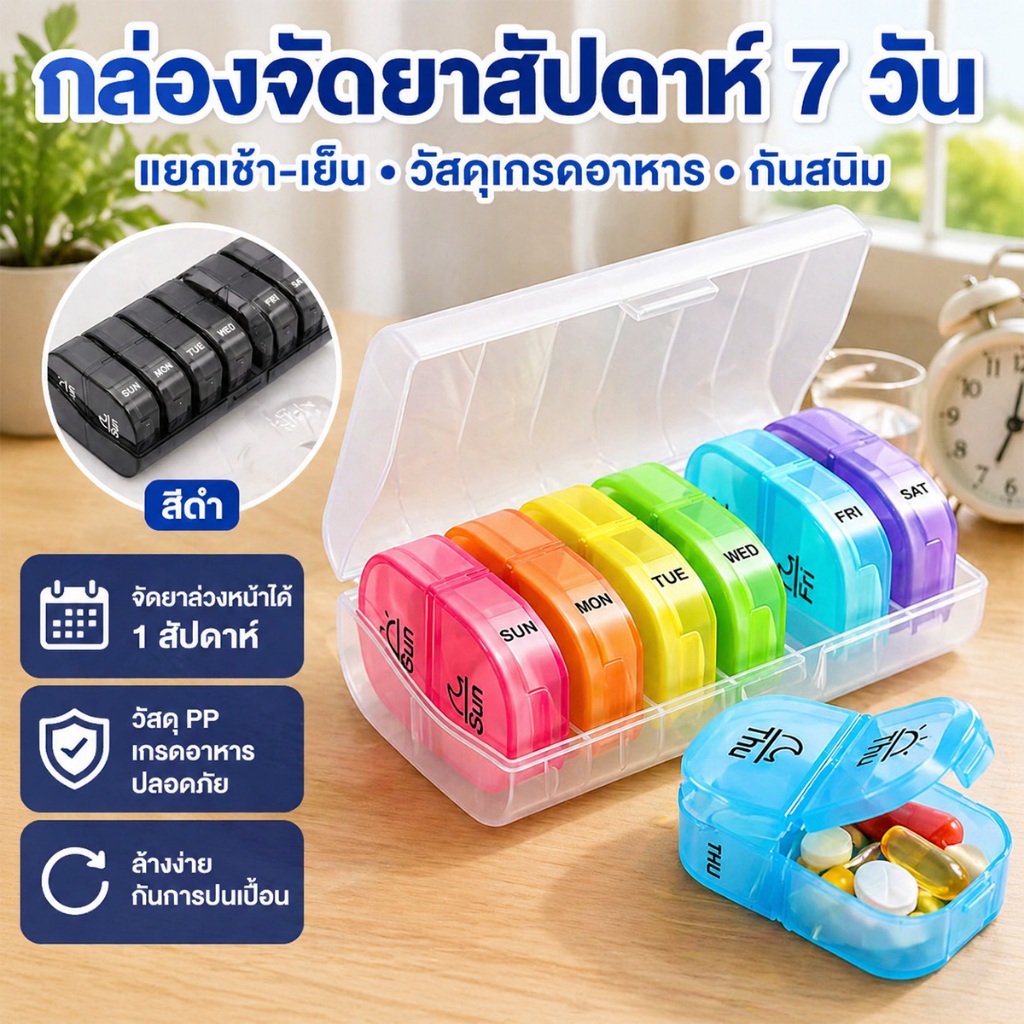กล่องยานำมาใช้ใหม่ 7 วันแบบพกพาขนาดใหญ่ผู้จัดเก็บยา 14/28 ตารางพลาสติก 7 สี