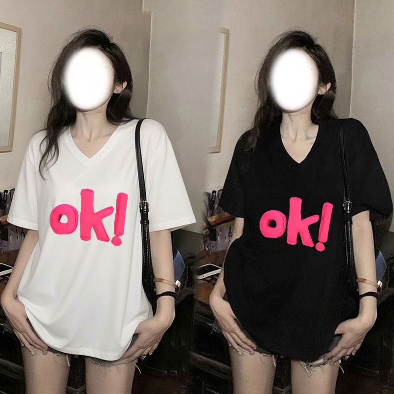 เสื้อแขนสั้นลำลองทรงหลวมสไตล์เกาหลี คอวี oversize เสื้อผ้าสาวอวไซส์ใหญ่ แฟชั่นมาใหม่ เสื้อยืดโอเวอร์ไซส์ผู้หญิงแบบเท่ๆ