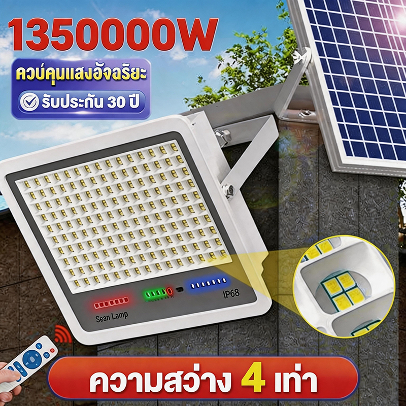 ไฟโซล่าเซลล์ ไฟโซล่าเซล IP67กันน้ำ กันฟ้าผ่า 20000W โซลาร์เซลล์ Solar Light เซ็นเซอร์ พร้อมรีโ
