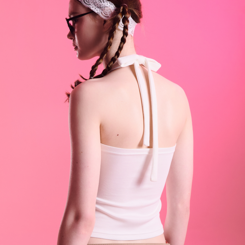 Bemingtop1157(S-2XL)-Ribbon Halter Top- เสื้อคล้องคอดีไซน์ผูกโบว์โชว์ช่วงคอและไหล่ทรงเข้ารูปพอดีตัว รูปที่ 3