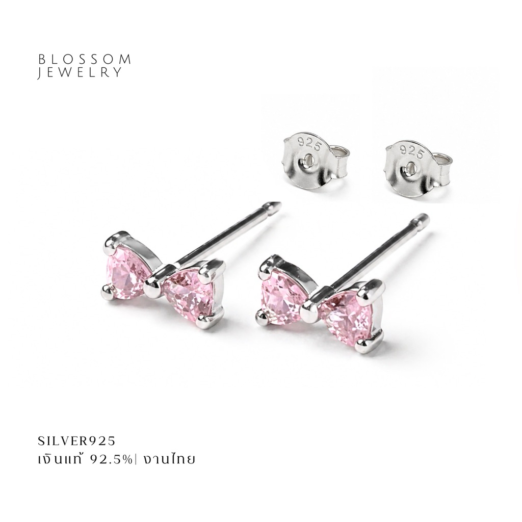 Stud Bow Linn pink | ต่างหูโบว์ รุ่นลิน สีชมพู | ขนาด 4*7 มิล | เงินแท้92.5% | ราคาต่อคู่ | (แพ้ง่ายใส่ได้)