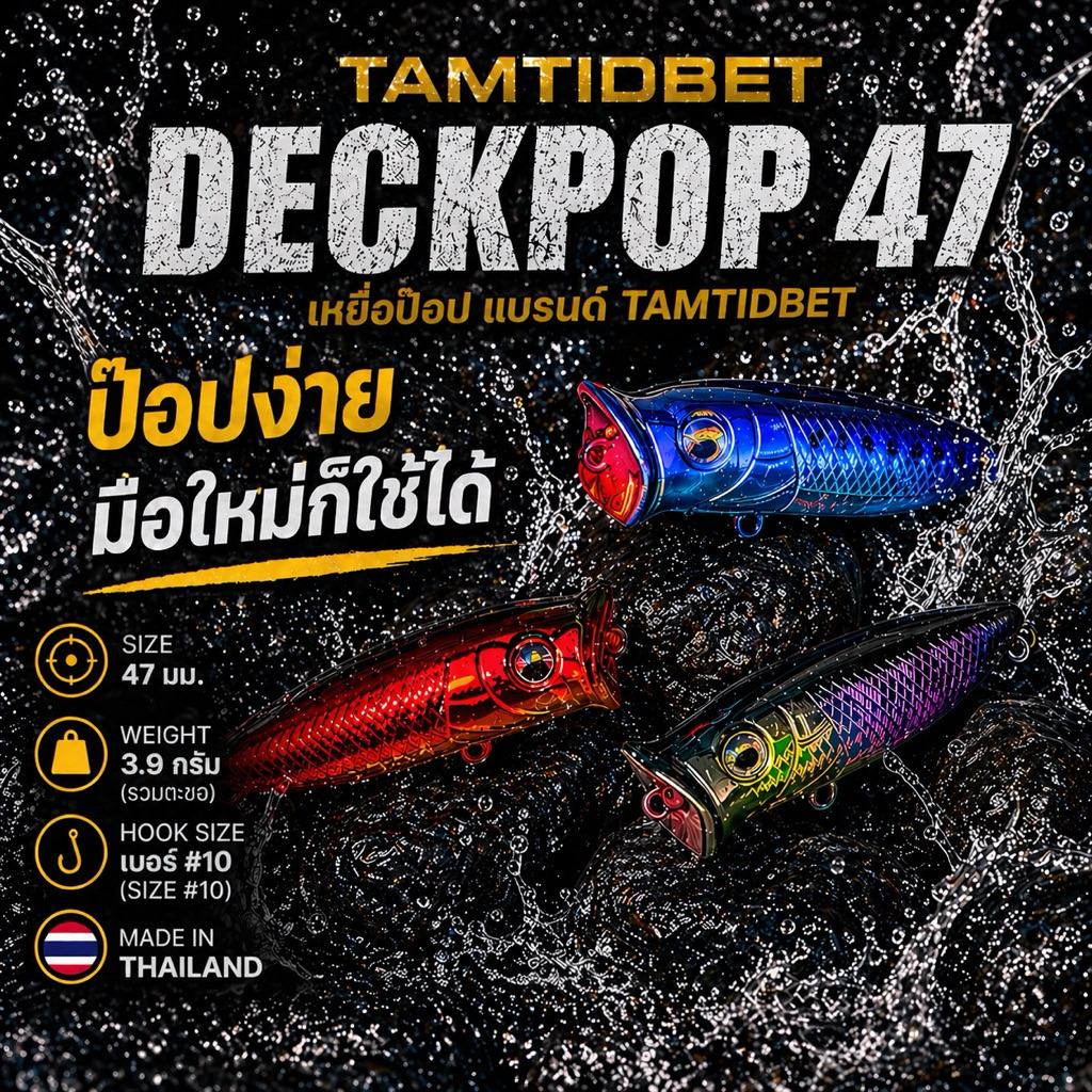 Popper Deckpop 47 | เหยื่อ Popper Tamtidbet ขนาด 4.7 ซม. 3.9g สำหรับตกปลากระสูบ กระพง กุเลา
