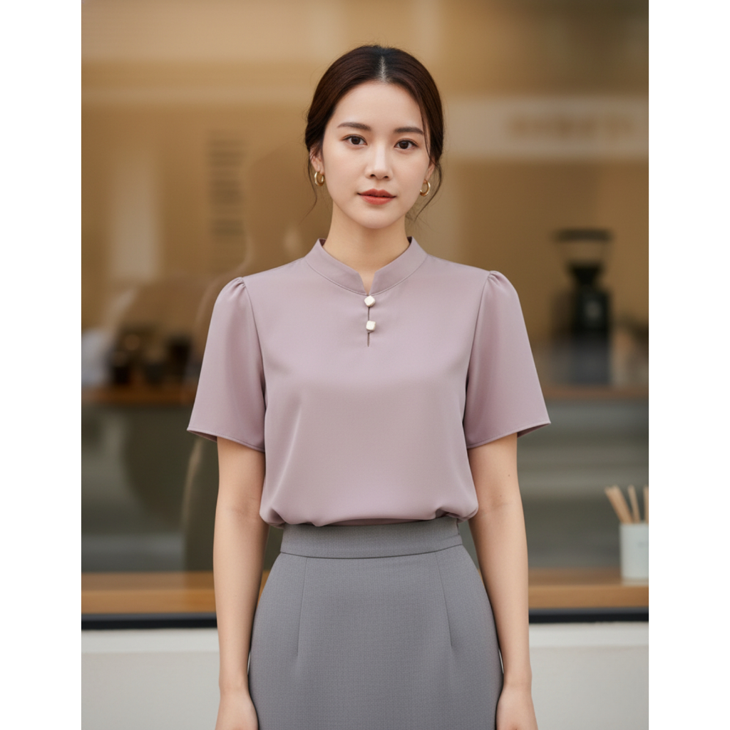 Unim เสื้อคอจีน Gen3 ผ้าBM น้ำตาล