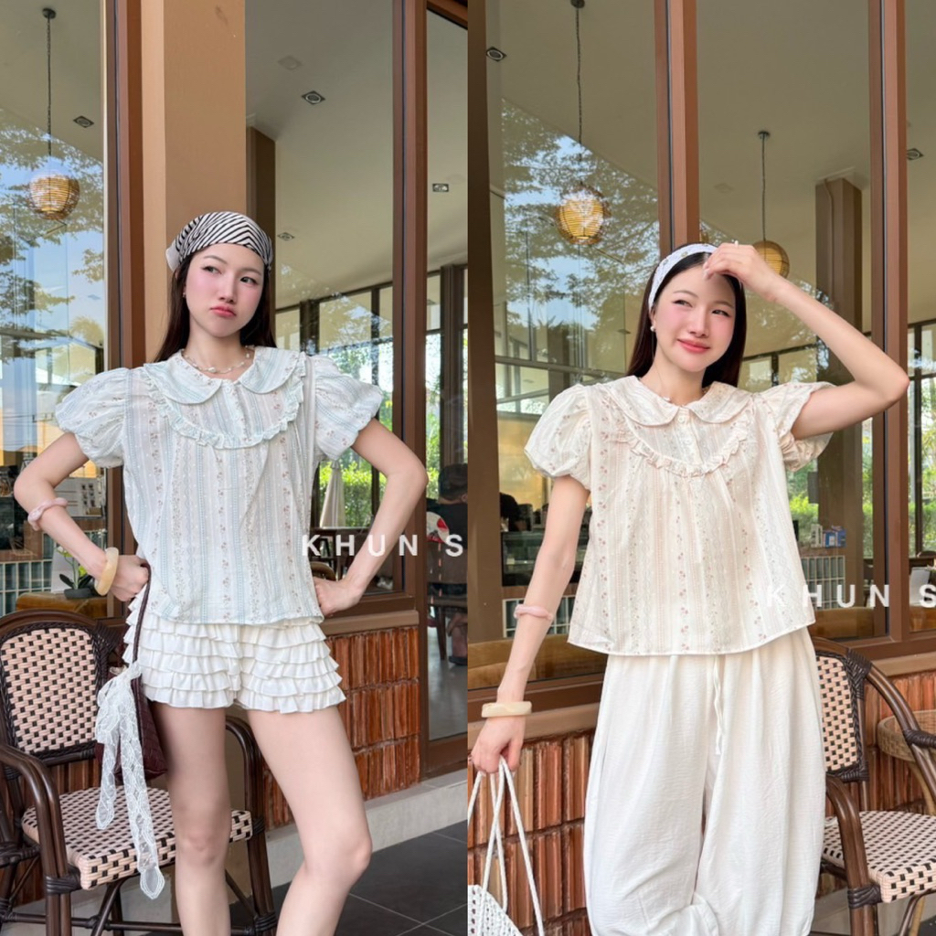 Khun studio เสื้อคอบัว แต่งระบายช่วงอก