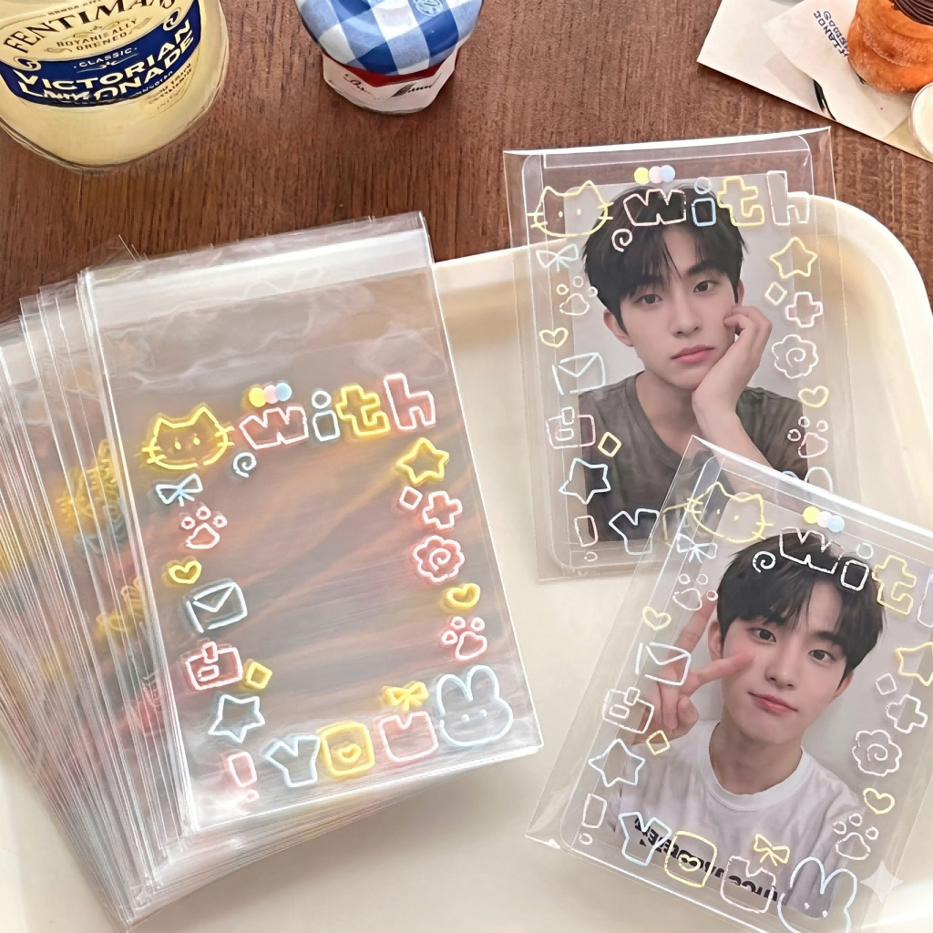 ถุงซีลเก็บการ์ดไอดอล 100ชิ้น ลายแมวน่ารัก โปร่งใส กันน้ำ กันฝุ่น กันรอย ซองใส่โฟโต้การ์ด การ์ดสะสม 8x10+3ซม