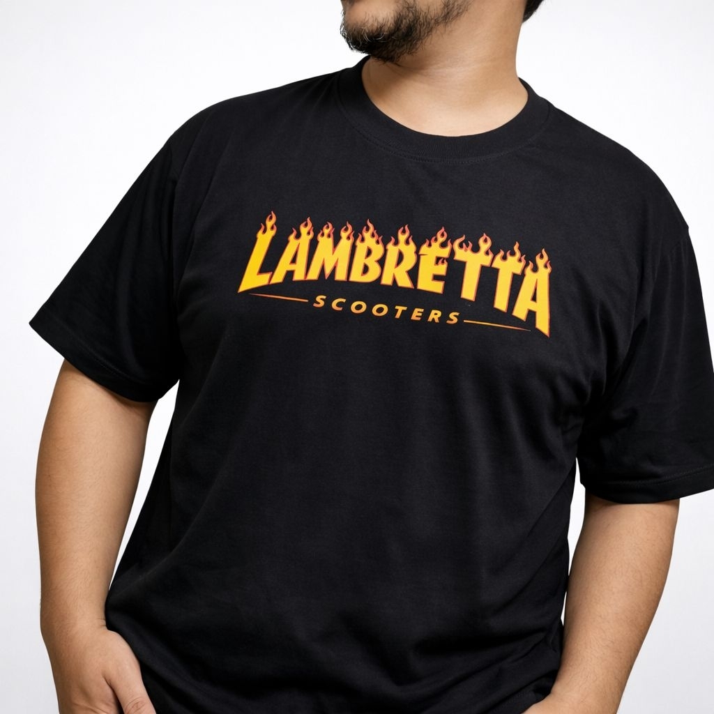 เสื้อยืดLambretta วินเทจ ลายไฟ สีดำ | ผ้าคอตตอน100 ใส่ออกทริป ลำลอง เท่ คลาสสิค