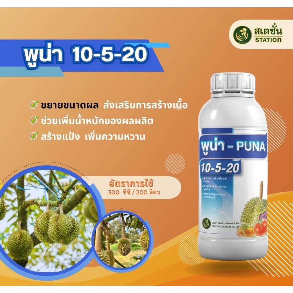 15-5-20 พู่น่า *ปุ๋ยน้ำสร้างเนื้อ เพิ่มน้ำหนัก ขยายผล สร้างพู