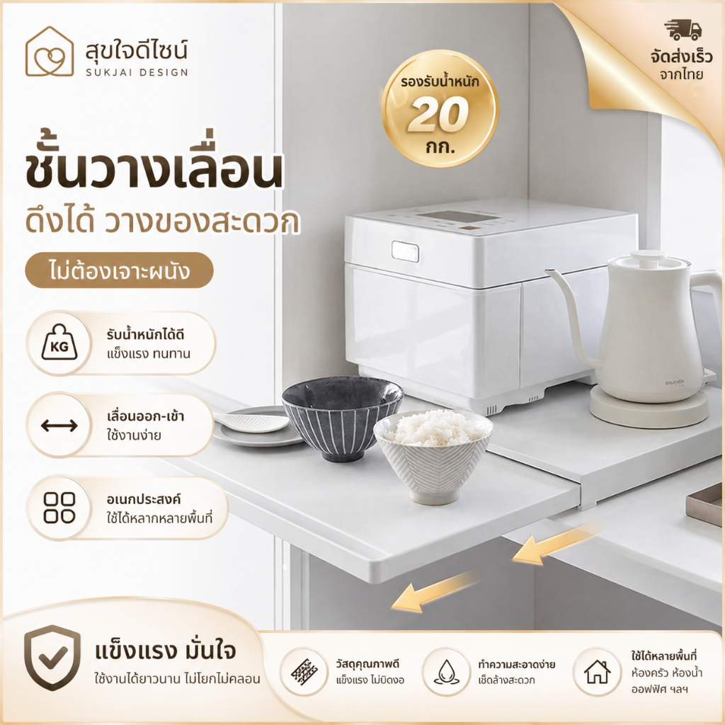 ชั้นวางคร่อมไมโครเวฟสแตนเลส แบบสไลด์ถาดได้ ชั้นวางของในครัวอเนกประสงค์ แข็งแรงทนทาน รับน้ำหนักดี