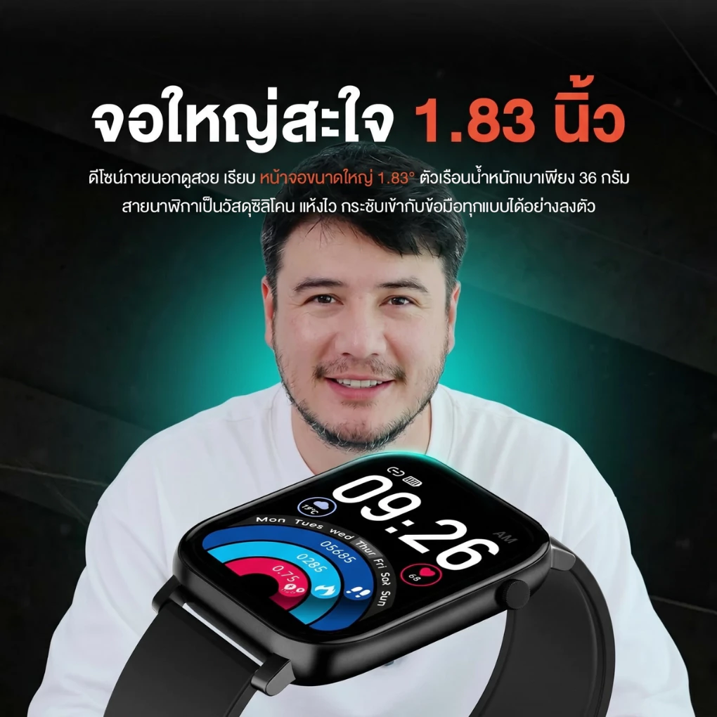 [โทรในน้ำได้]AXON Moni Health V.3  Smart Watch คุยสายได้ กันน้ำ กันเหงื่อ จอ 1.83" สัมผัส Full Screen แบตอึด ประกัน 2ปี thumbnail 5