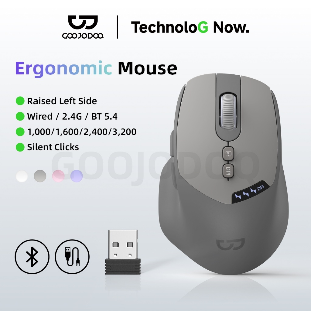 GOOJODOQ เมาส์ไร้สาย 2.4g 3200 Dpi เซนเซอร์ออปติคอล 7 ปุ่ม สําหรับ เมาส์บลูทูธ Mouse ปิดเสียง
